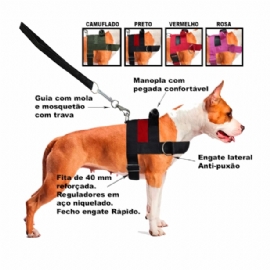 PEITORAL COM GUIA K9 ANTI PUXAO