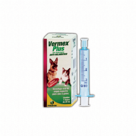 VERMIFUGO VERMEX PLUS PARA CAES E GATOS SABOR MORANGO INDUBRAS