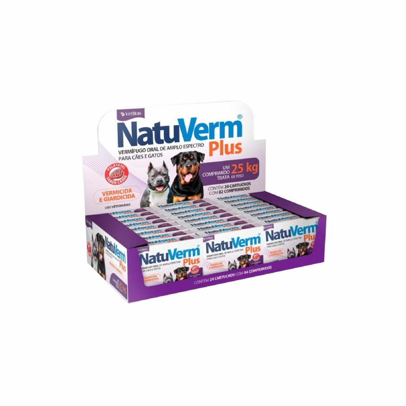 Vermfugo NatuVerm Plus Para Ces e Gatos at 25KG 1650mg Caixa com 1 Blister 