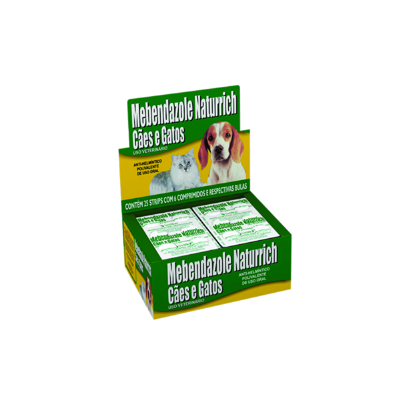 Vermfugo Mebendazole Naturrich para Ces e Gatos Display com 25 Blisters